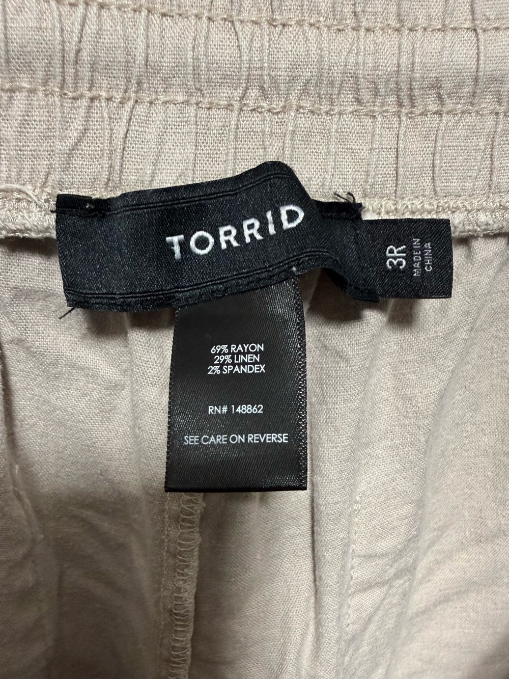 🪁Torrid Beige Pull-On Wide Leg Stretch Linen High-Rise Pants - Picture 3 of 12